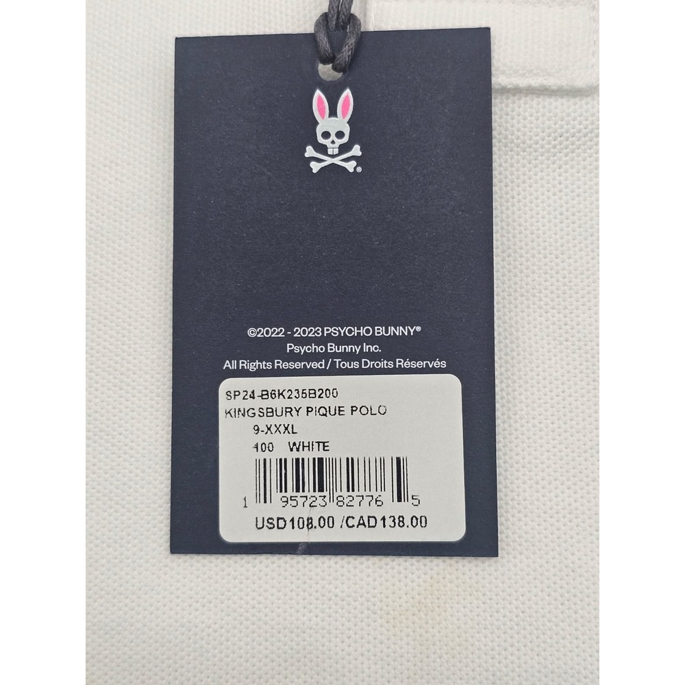 Psycho Bunny Kingsbury Pique Polo Mens 3XL White New NWT Short Sleeve Tipped - Picture 5 of 5